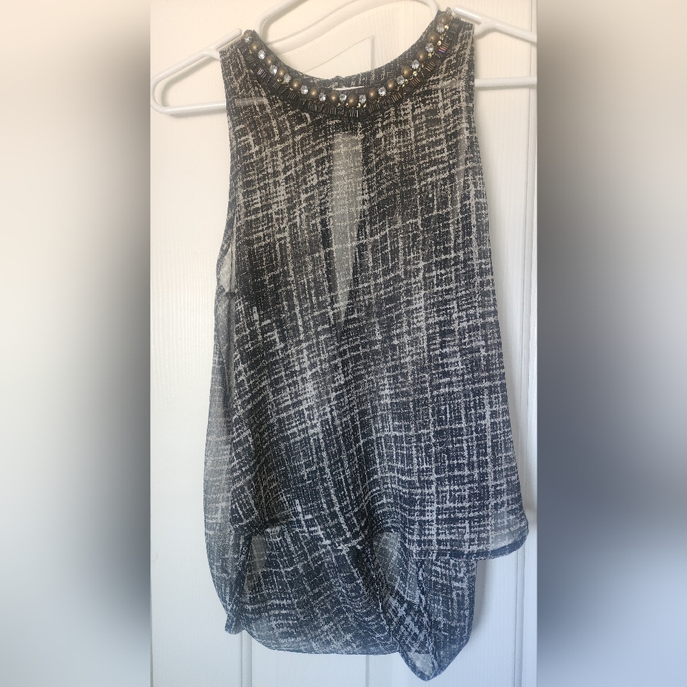 ASTR-  black and white asymmetrical embellished Blouse... Gorgeous!
